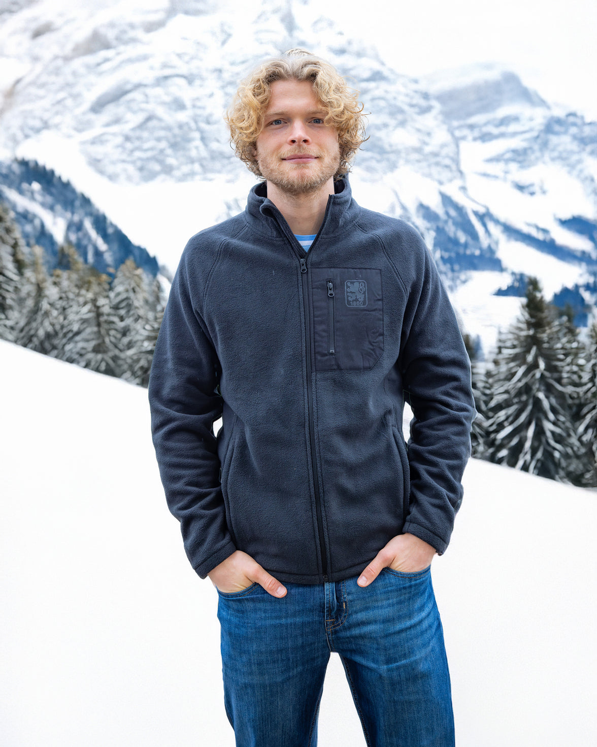 Fleecejacke Emblem schwarz